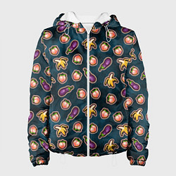 Женская куртка Баклажаны персики бананы паттерн