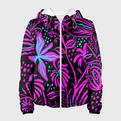 Куртка с капюшоном женская Purple flowers pattern, цвет: 3D-белый