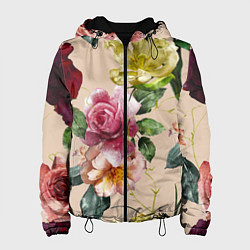Куртка с капюшоном женская Цветы Нарисованные Красные Розы и Лилии, цвет: 3D-черный