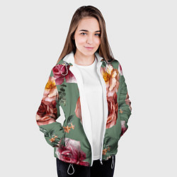 Куртка с капюшоном женская Цветы Нарисованные Розы и Пионы, цвет: 3D-белый — фото 2