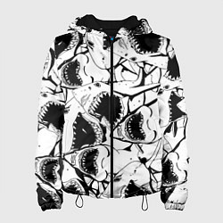 Куртка с капюшоном женская Пасти акул - паттерн, цвет: 3D-черный