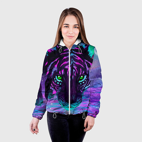 Женская куртка Светящийся неоновый тигр / 3D-Белый – фото 4