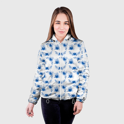 Женская куртка Blue floral pattern / 3D-Белый – фото 4