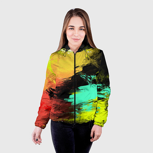 Женская куртка Яркий красочный гранж / 3D-Черный – фото 4