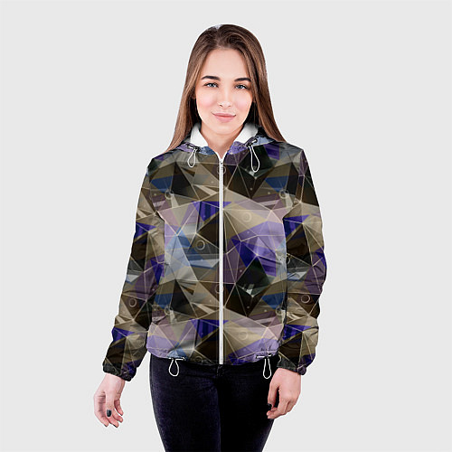 Женская куртка Полигональный абстрактный: бежевый, коричневый, си / 3D-Белый – фото 4
