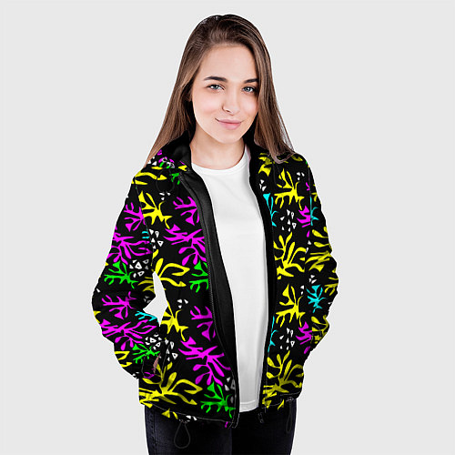 Женская куртка Неоновый абстрактный узор на черном фоне / 3D-Черный – фото 3