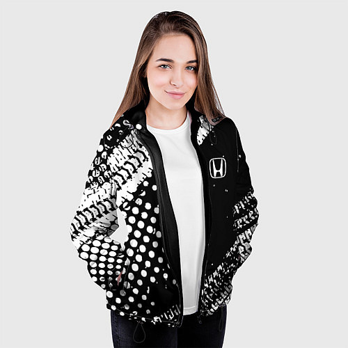 Женская куртка Honda - белые следы шин / 3D-Черный – фото 3