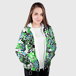 Куртка с капюшоном женская Зелено-голубой абстрактный узор, цвет: 3D-белый — фото 2