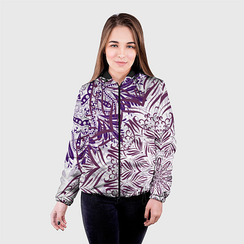 Женская куртка Фиолетовые мандалы / 3D-Черный – фото 4