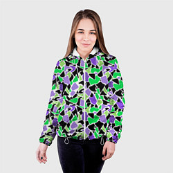 Куртка с капюшоном женская Зелено-фиолетовый абстрактный узор, цвет: 3D-белый — фото 2