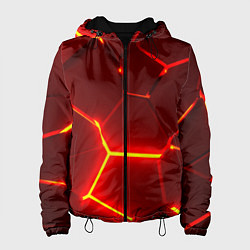 Куртка с капюшоном женская Красные неоновые геометрические плиты, цвет: 3D-черный