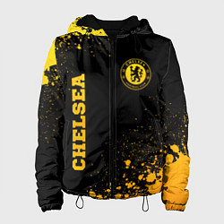 Куртка с капюшоном женская Chelsea - gold gradient: символ и надпись вертикал, цвет: 3D-черный