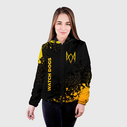 Женская куртка Watch Dogs - gold gradient: надпись, символ / 3D-Черный – фото 4