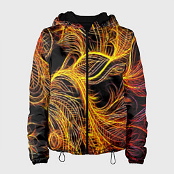 Куртка с капюшоном женская Фрактальные перья, цвет: 3D-черный
