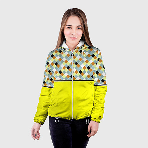 Женская куртка Желтый неоновый комбинированный узор / 3D-Белый – фото 4