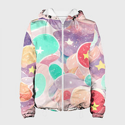 Куртка с капюшоном женская Яркие сказочные узоры, цвет: 3D-белый