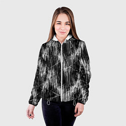 Куртка с капюшоном женская Черно-белые штрихи, зигзаг, цвет: 3D-белый — фото 2