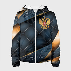 Куртка с капюшоном женская Золотой герб России на объемном фоне, цвет: 3D-белый