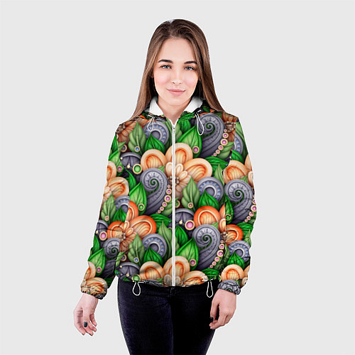 Женская куртка Объемные лепестки цветов и листья / 3D-Белый – фото 4