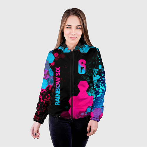 Женская куртка Rainbow Six - neon gradient: надпись, символ / 3D-Черный – фото 4