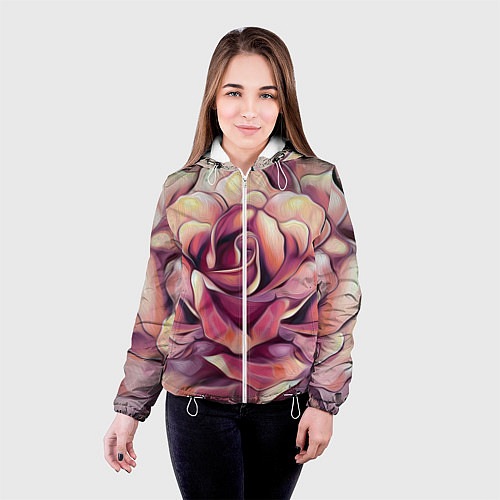 Женская куртка Крупная роза маслом / 3D-Белый – фото 4