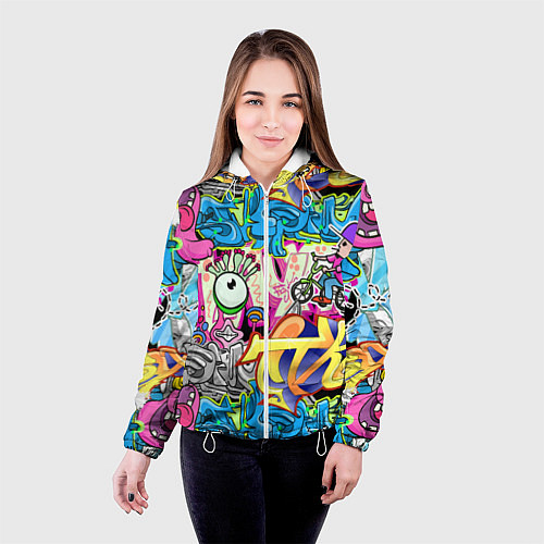 Женская куртка Велосипедист и глаз граффити / 3D-Белый – фото 4