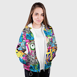 Куртка с капюшоном женская Велосипедист и глаз граффити, цвет: 3D-белый — фото 2