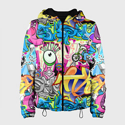 Куртка с капюшоном женская Велосипедист и глаз граффити, цвет: 3D-черный