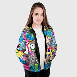 Куртка с капюшоном женская Велосипедист и глаз граффити, цвет: 3D-черный — фото 2