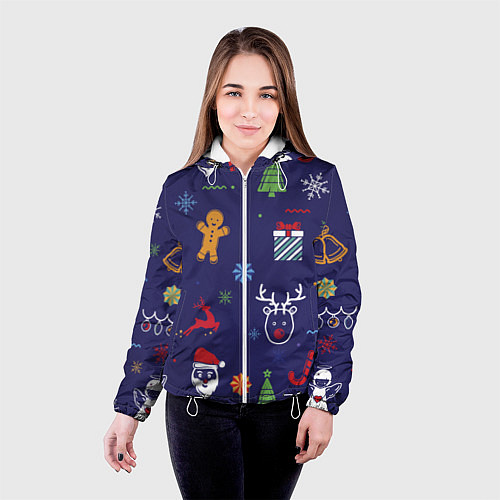 Женская куртка Новый год олени, ангелы, снежинки / 3D-Белый – фото 4