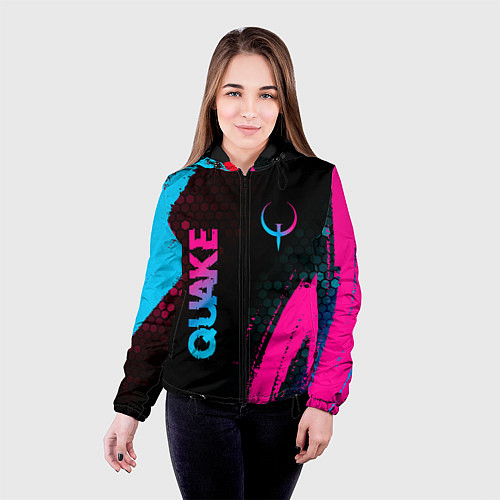 Женская куртка Quake - neon gradient: надпись, символ / 3D-Черный – фото 4