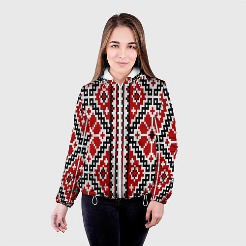 Женская куртка Вышивка геометрический узор крест / 3D-Белый – фото 4