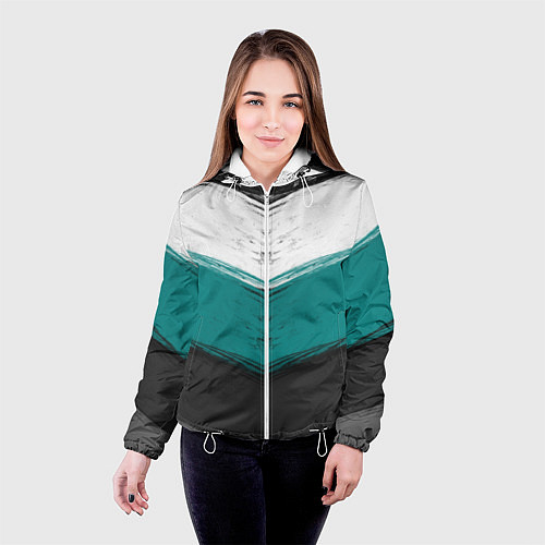 Женская куртка Абстрактный полосатый серо-бирюзовый узор / 3D-Белый – фото 4