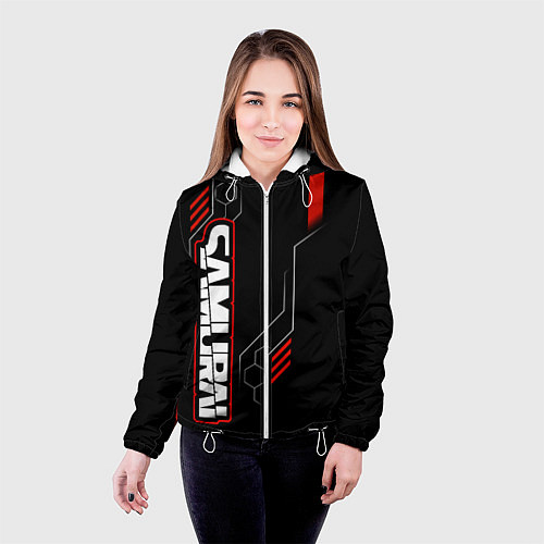 Женская куртка Samurai - Красный техно - Киберпанк / 3D-Белый – фото 4