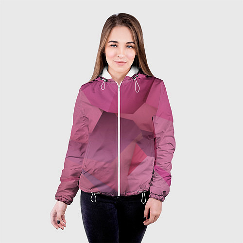 Женская куртка Розовые геометрические фигуры / 3D-Белый – фото 4