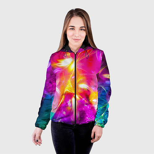 Женская куртка Цветные огни в ночи / 3D-Черный – фото 4