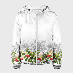 Куртка с капюшоном женская Веточки красной рябины с бабочками, цвет: 3D-белый
