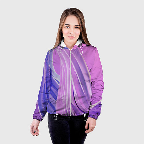 Женская куртка Волнообразные абстрактные розовые паттерны / 3D-Белый – фото 4