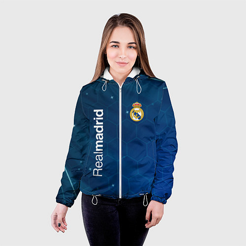 Женская куртка Real madrid голубая абстракция / 3D-Белый – фото 4
