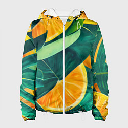 Женская куртка Листья монстеры и дольки апельсинов