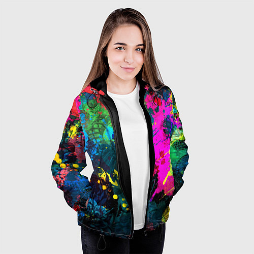 Женская куртка Разноцветные кляксы красов / 3D-Черный – фото 3