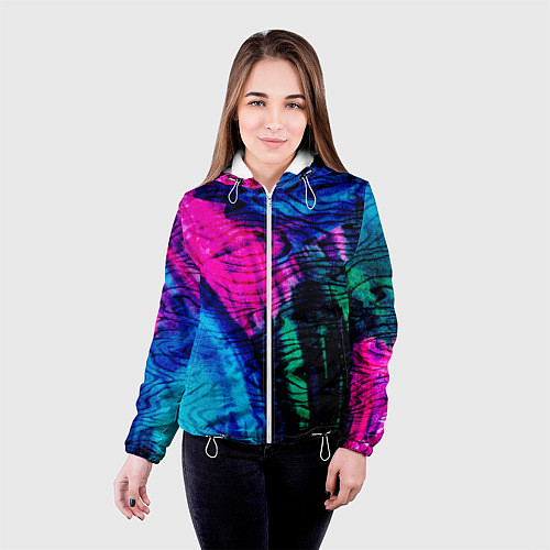 Женская куртка Неоновые краски - абстракция / 3D-Белый – фото 4