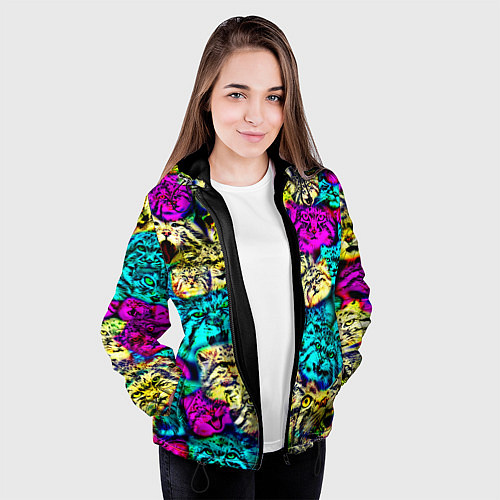 Женская куртка Психоделические манулы / 3D-Черный – фото 3