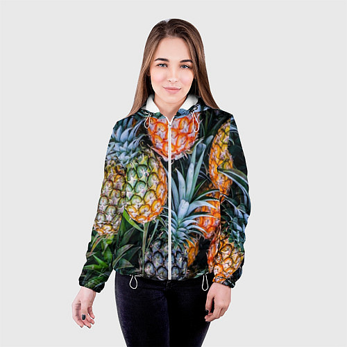 Женская куртка Фон из ананасов / 3D-Белый – фото 4