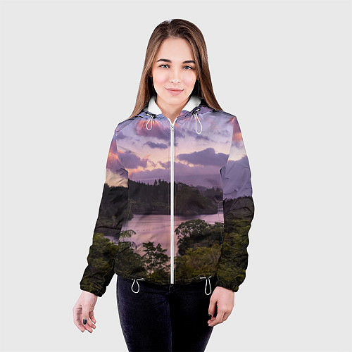 Женская куртка Пейзаж вечерней реки и леса / 3D-Белый – фото 4