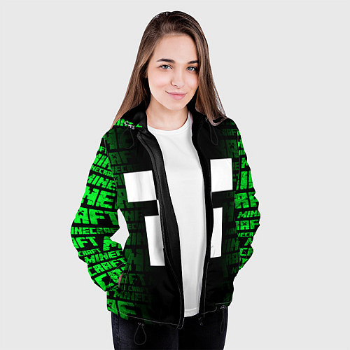 Женская куртка Лицо Крипера - Майнкрафт / 3D-Черный – фото 3