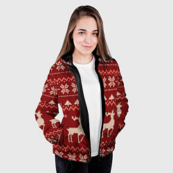 Куртка с капюшоном женская Узоры новогодние : Олени, цвет: 3D-черный — фото 2