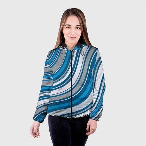 Женская куртка Волнистые полосы - текстура / 3D-Черный – фото 4