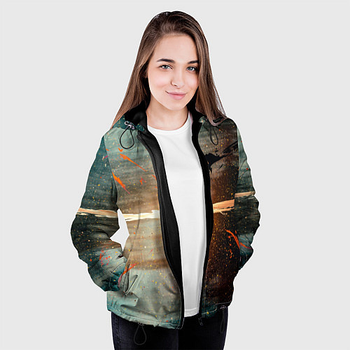 Женская куртка Светло-синий абстрактный фон и брызки красок / 3D-Черный – фото 3