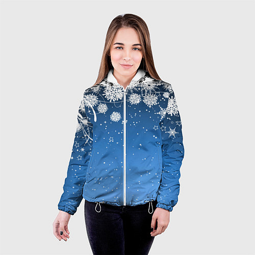 Женская куртка Снежный узор на синем фоне / 3D-Белый – фото 4